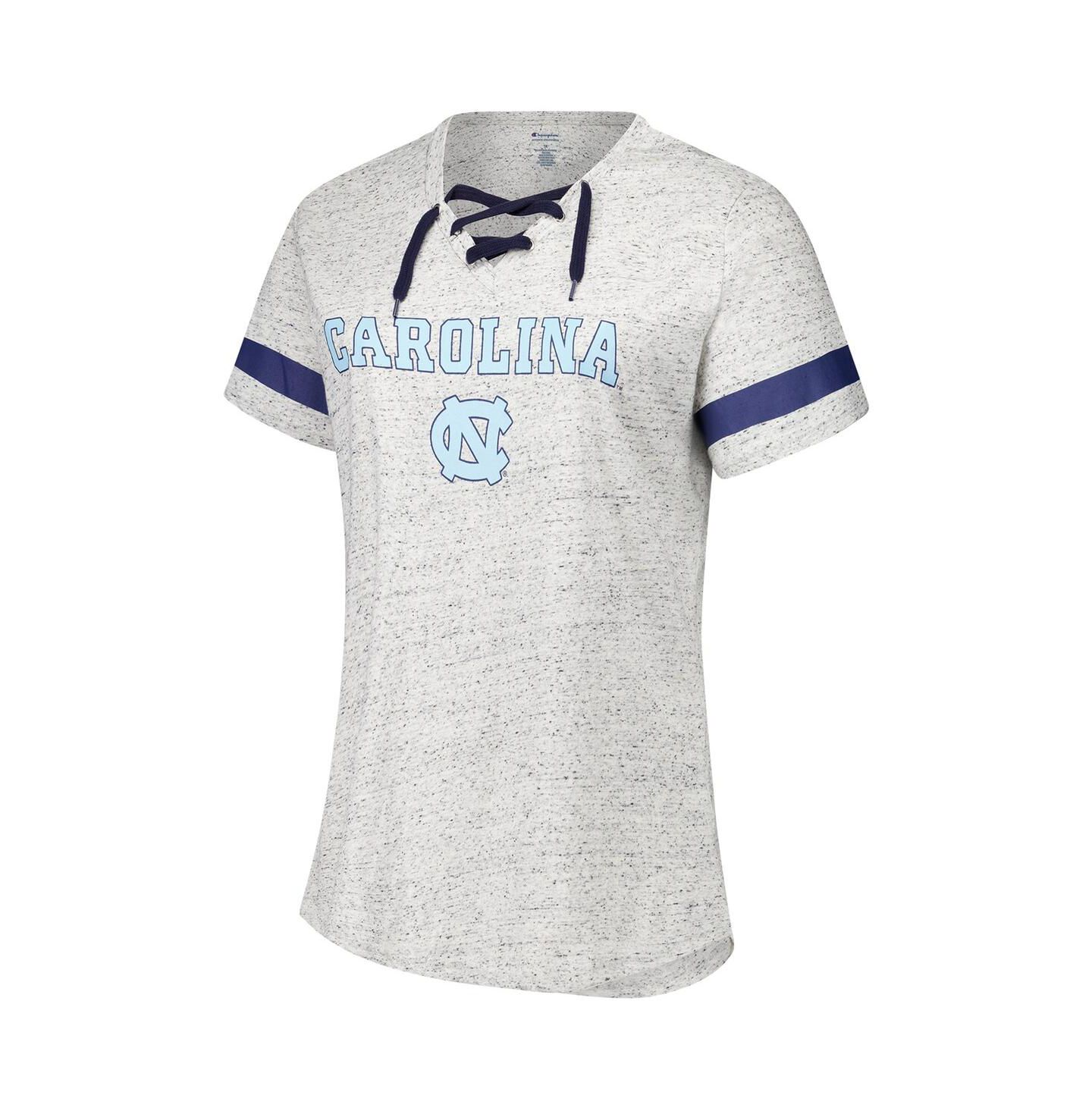 Женские футболки Fanatics Heather Gray North Carolina Tar Heels Plus Size Lace-Up V-Neck — фото 3