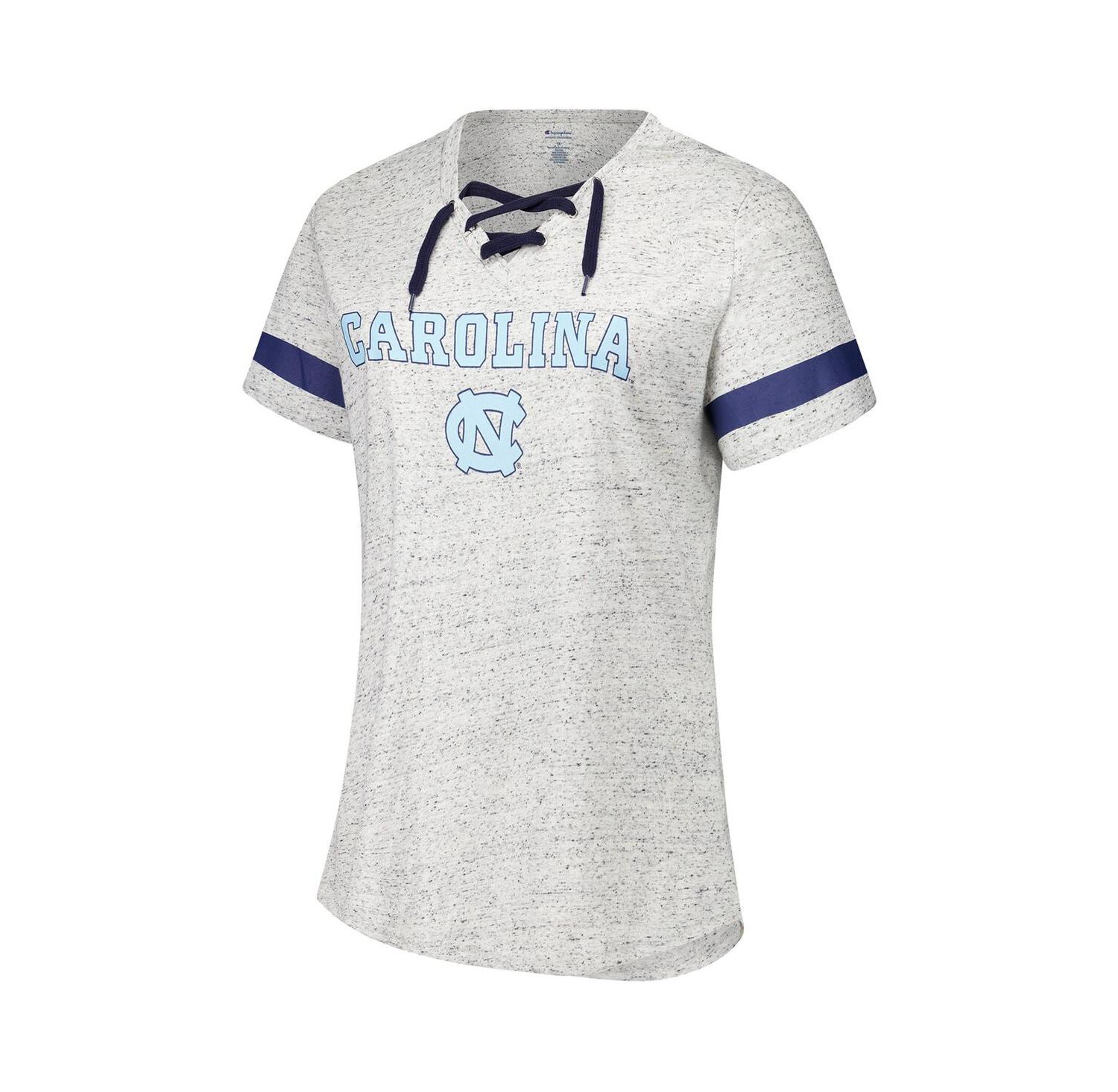 Women's Heather Gray North Carolina Tar Heels Plus Size Lace-Up V-Neck T-Shirt
