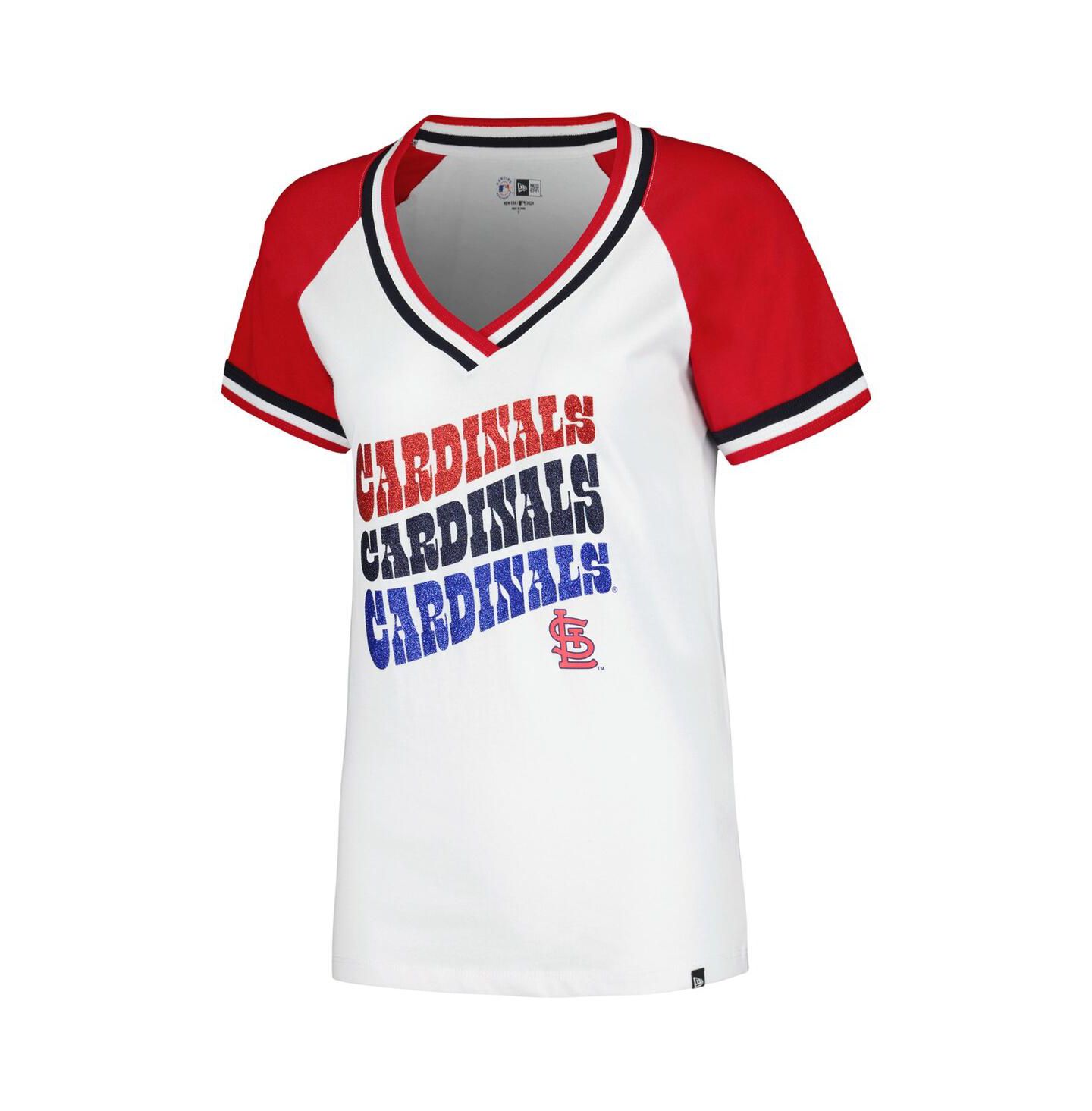 Мужская футболка New Era White St. Louis Cardinals Jersey Double Binding Raglan V-Neck — фото 4