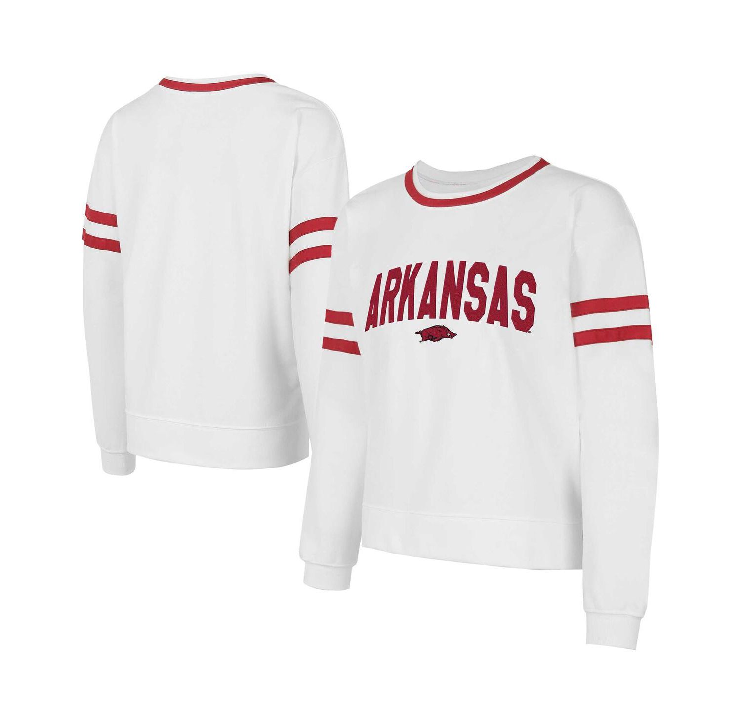 Concept Sport Women's White Arkansas Razorbacks Borough French Terry Arch Over Long Sleeve Top