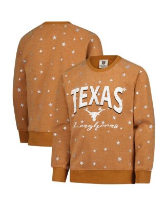 Wes & Willy - Big Girls Burnt Orange Texas Longhorns Shimmer Star Reverse Sweatshirt
