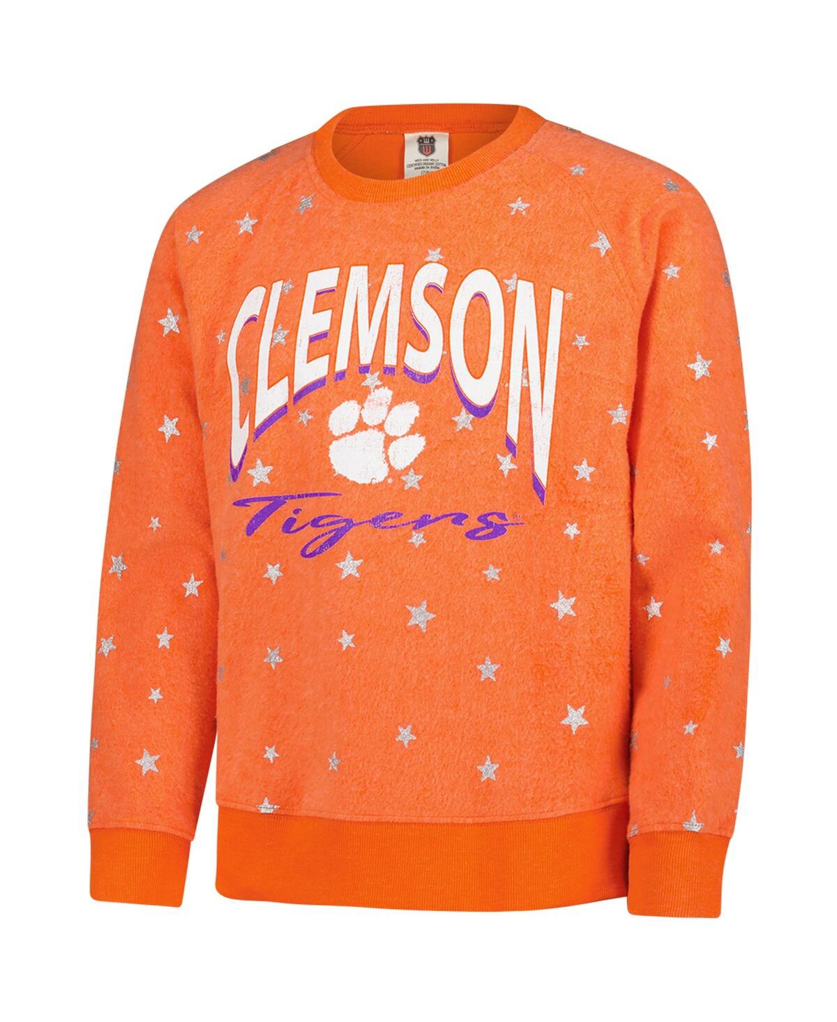 Wes & Willy Big Girls Orange Clemson Tigers Shimmer Star Reverse Sweatshirt In Orange