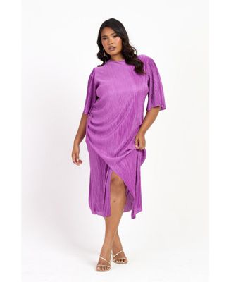 Women's FASHION-SZN Ruched Side Flutter Sleeve Midi Dress