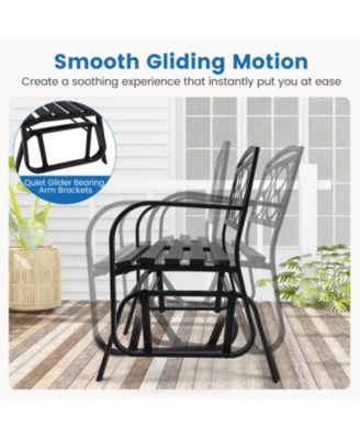 2-Person Glider Bench w/ Metal Frame Armrests Geometric Backrest Outdoor
