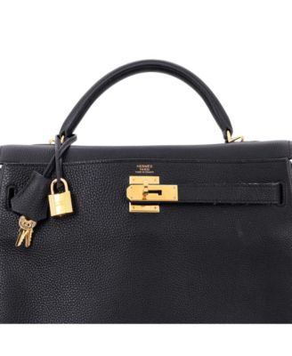 Pre-Owned HERMES Kelly 32 Handbag Black Togo with Gold Hardware