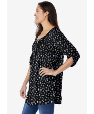 Women's Within 7-Day Three-Quarter Sleeve Pintucked Henley Tunic