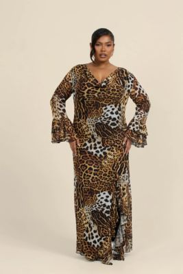 Women's Ruffle Leopard Print Maxi Dress