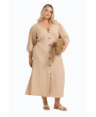 Women's Balloon Sleeve Button Front Midi Dress