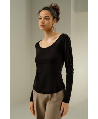 Women's Scoop-Neck Pure Silk Slim Fit Top