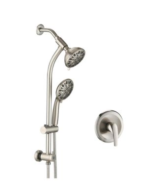 High Pressure 48-Setting Dual Shower Head Combo with Handheld & Adjustable Slide Bar – Brushed Nickel
