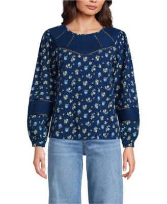Women's Long Sleeve Slub Pintuck Top
