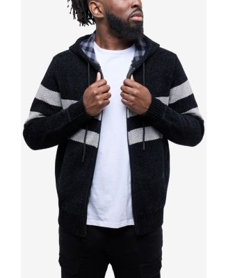 Men's Full Zip Hooded Sweater With Stripes And Flannel Lining