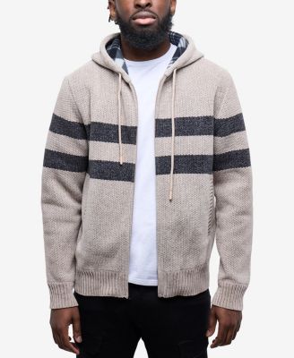 Men's Full Zip Hooded Sweater With Stripes And Flannel Lining