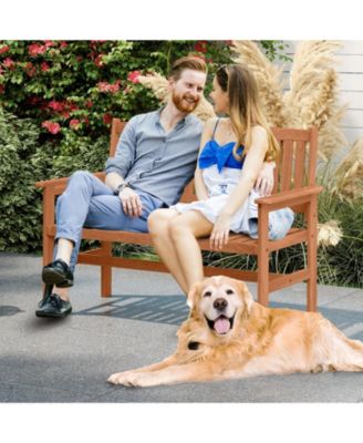 2-Person Patio Loveseat Garden Bench w/Slatted Backrest & Comfortable Armrests