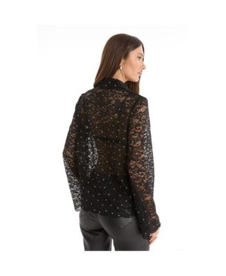 Womens Jena Lace Button Up Shirt - Black