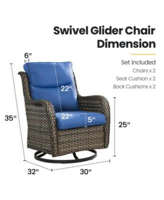 LunaCurve Wicker 3-Piece Outdoor Swivel Glider Set Outdoor Conversation Set with 5 in. Thick Cushions