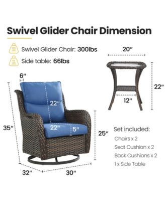 LunaCurve Wicker 3-Piece Outdoor Swivel Glider Set Outdoor Conversation Set with 5 in. Thick Cushions