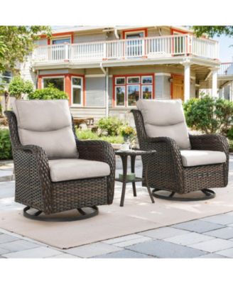 LunaCurve Wicker 3-Piece Outdoor Swivel Glider Set Outdoor Conversation Set with 5 in. Thick Cushions