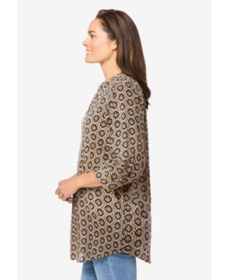 Women's Within Rayon 7-Day Three-Quarter Sleeve Tab-Front Tunic Top