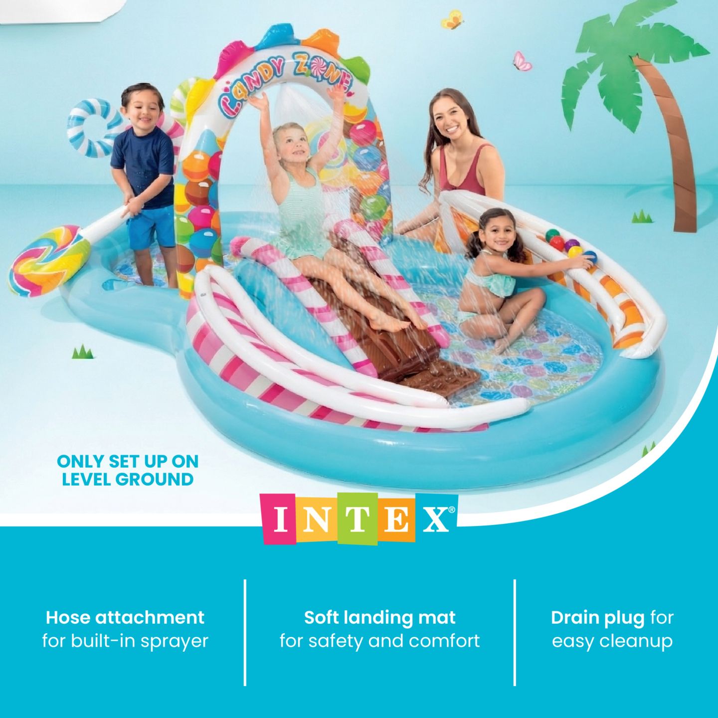 Детская игрушка Intex 9ft x 6ft x 51in Kids Inflatable Candy Zone Play Center Pool w/ Waterslide, цвет: Разноцветный — фото 5