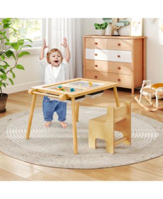 Sensory Table & Chair Set for Kids 2-8 with Foldable Bins for Sand/Water & Paper Beige