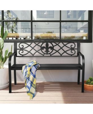 Garden Bench Loveseat Outdoor Garden Park w/ Steel Frame Backrest