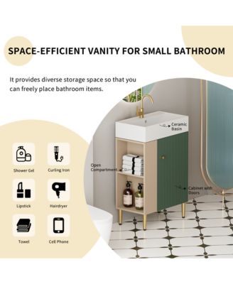 Open Shelving Bathroom Vanity with Ceramic Sink and Soft-Closing Door