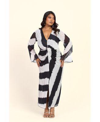 Women's Monochrome Twist Front Midi Dress