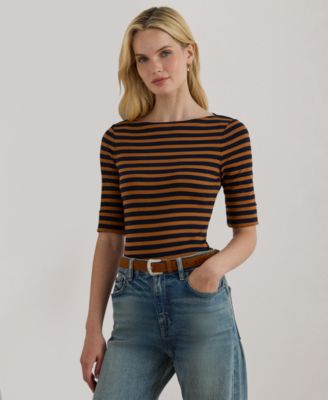 Women's Striped Stretch Cotton Boatneck Tee