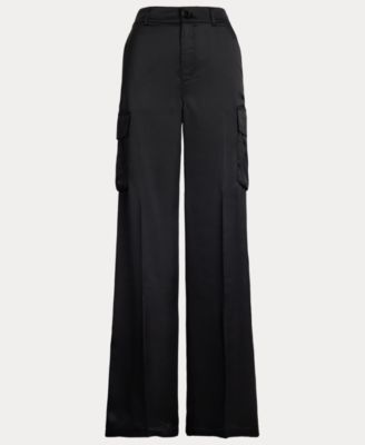 Women's Satin Charmeuse Wide-Leg Cargo Pants