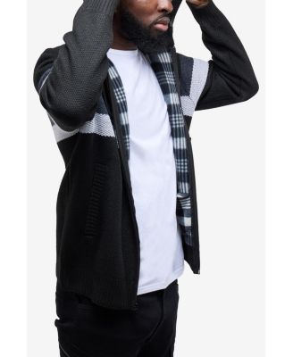 Men's Hooded Fleece Lined Full Zip Sweater With Stripes