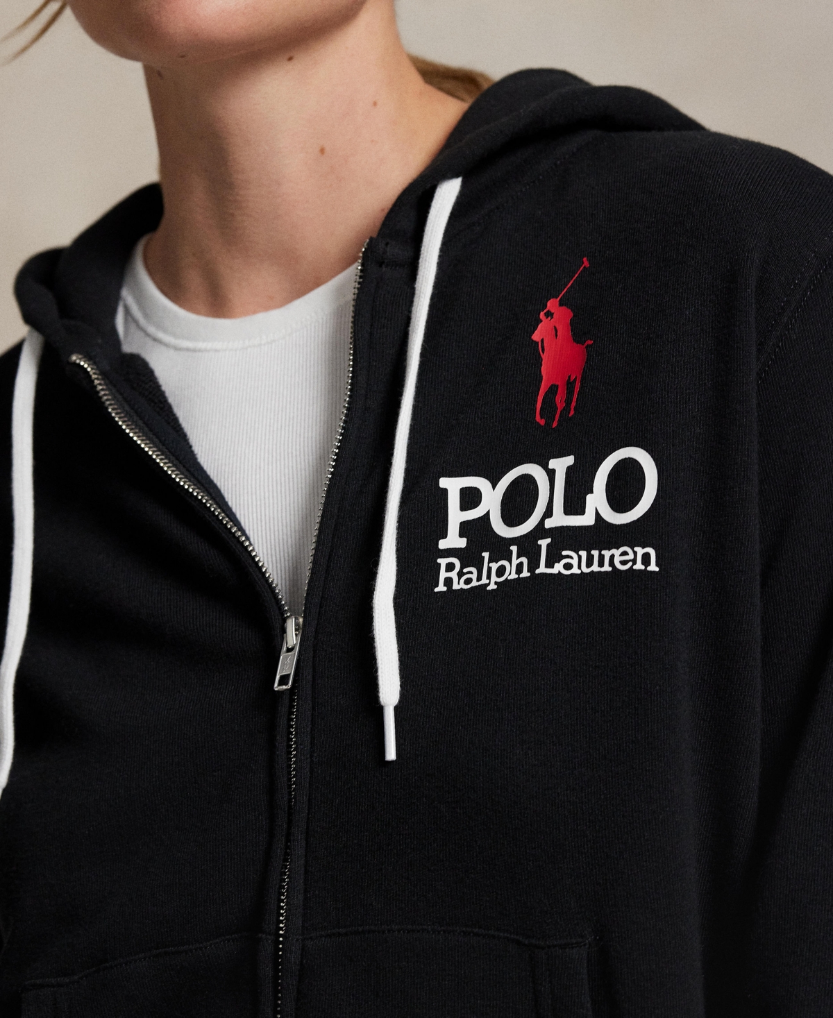 Polo Ralph Lauren Women's Big Pony Lightweight Fleece Zip Hoodie Sweatshirt In Black