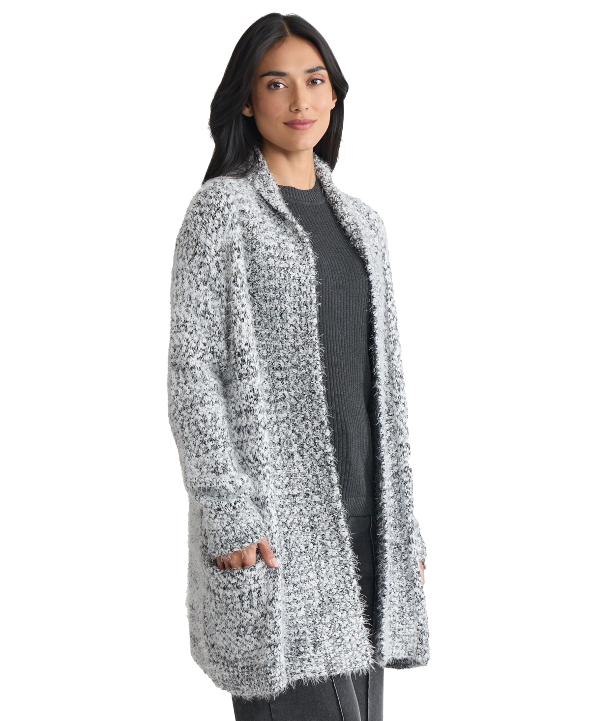 Jones New York Women's Shawl Collar Open Front Sweater In Gray