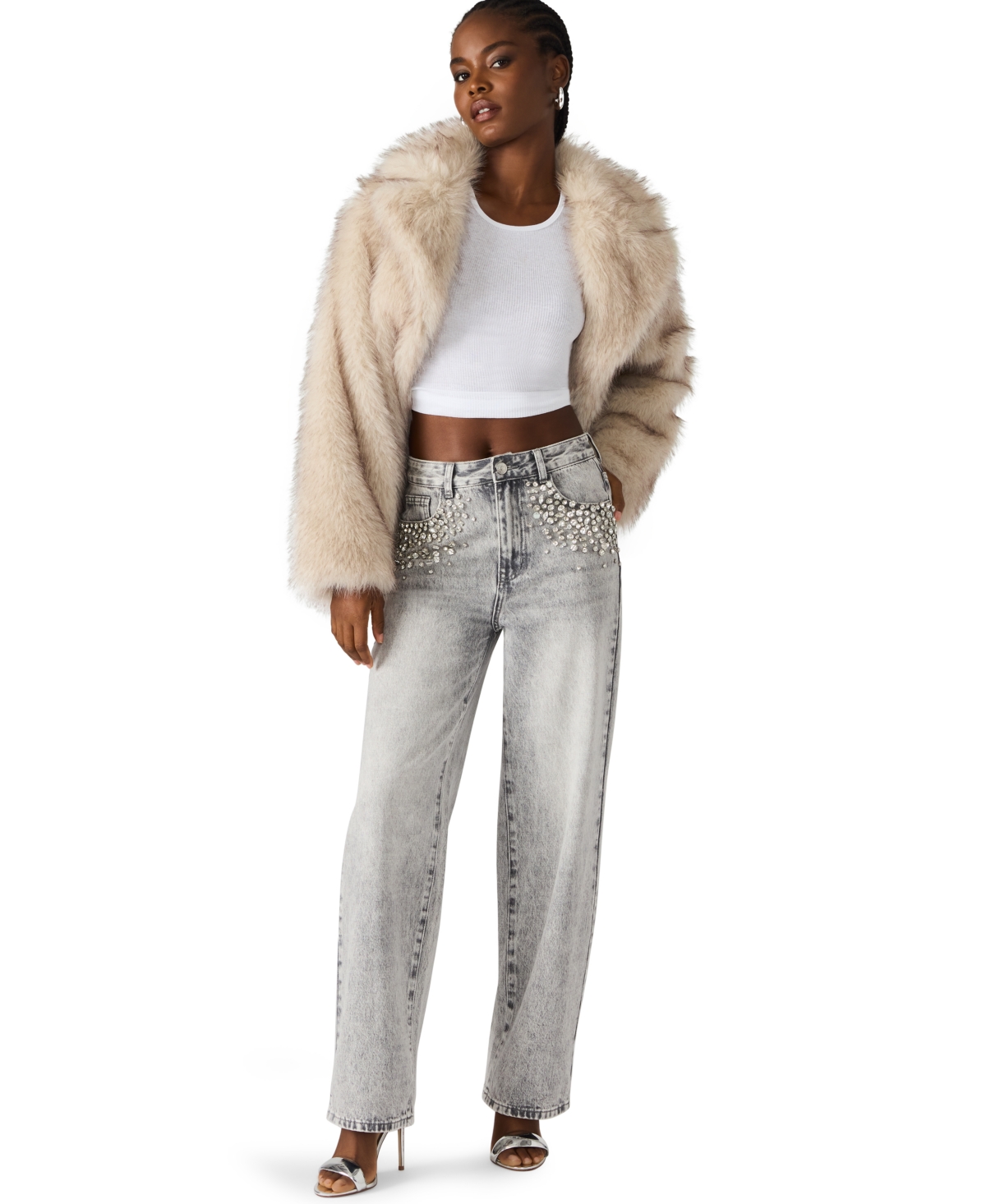 Steve Madden Women's Eras Crystal Embellished Straight Leg Jeans