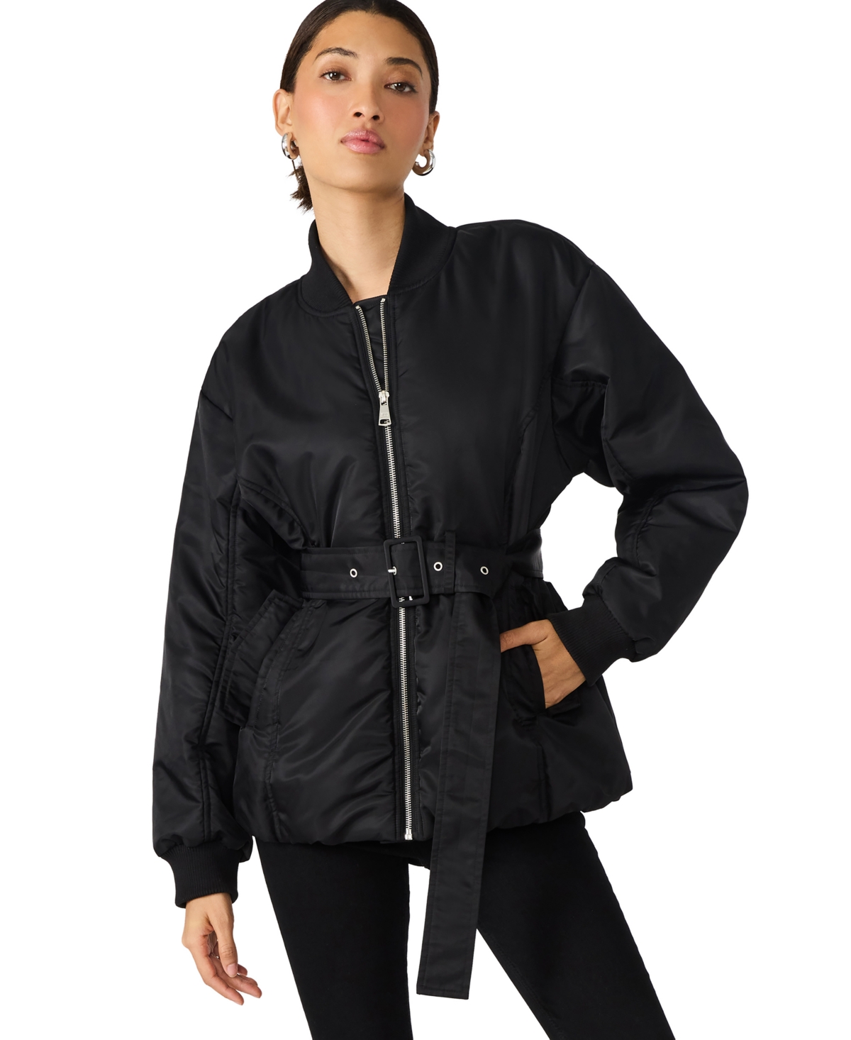 Steve Madden Eryn Belted Nylon Jacket In Black