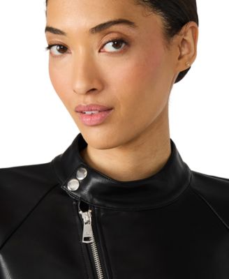 Women's Faux Leather Jett Trapeze Moto Collarless Jacket