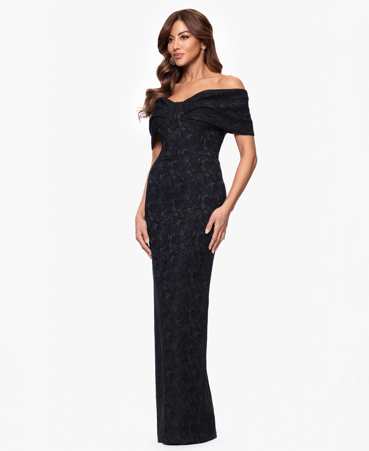 Betsy & Adam Women's Long Off-the-Shoulder Dress