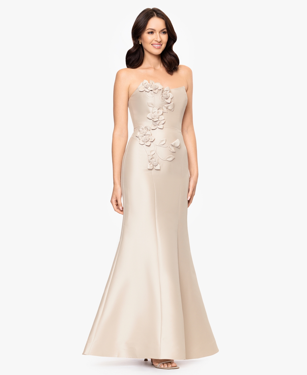 Betsy & Adam Women's Long Stretch Strapless Floral Gown In Neutral