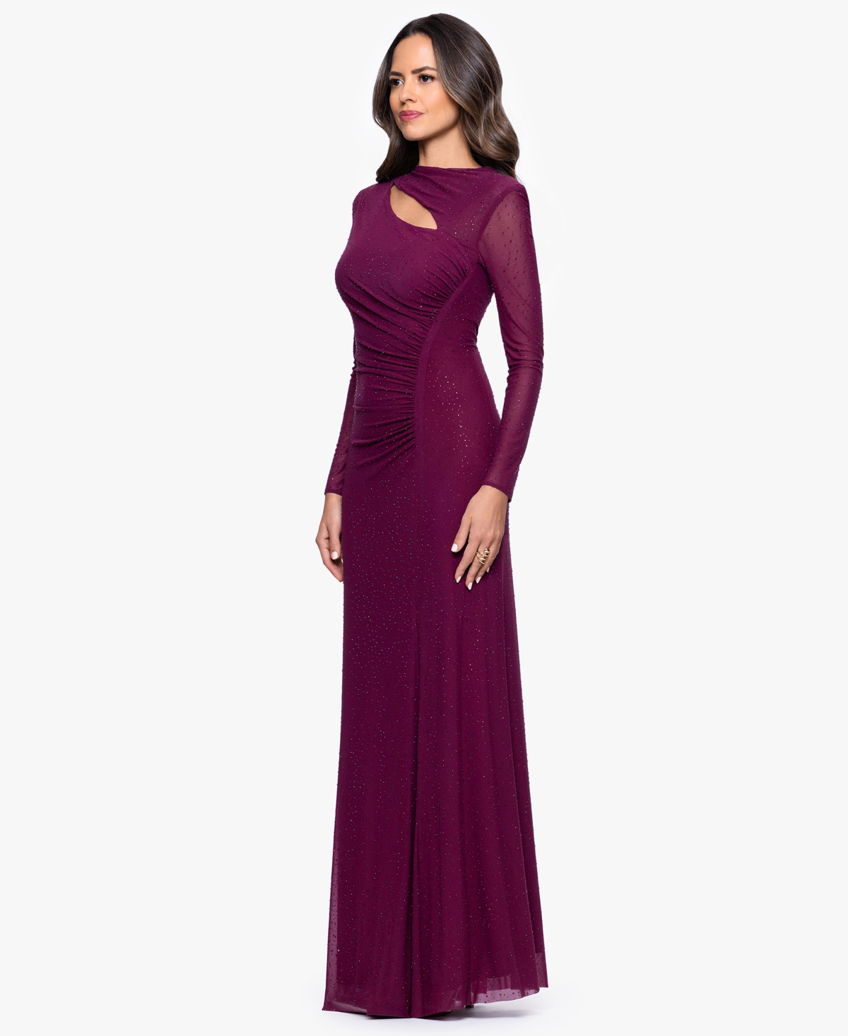 Betsy & Adam Women's Long Keyhole Neck Gown In Purple