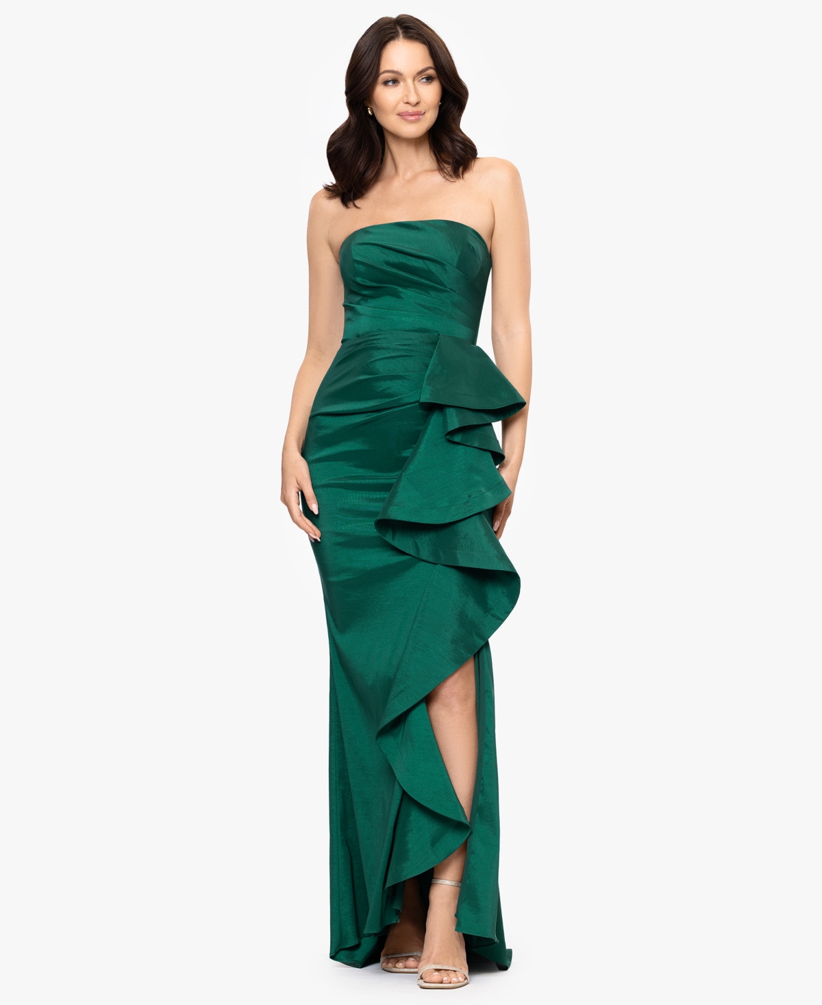 Betsy & Adam Women's Long Stretch Strapless Gown In Green