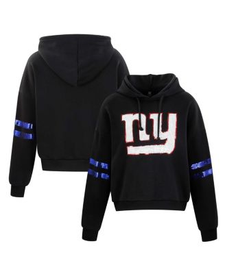 Cuce - Women's Black New York Giants Cropped Sequins Pullover Hoodie