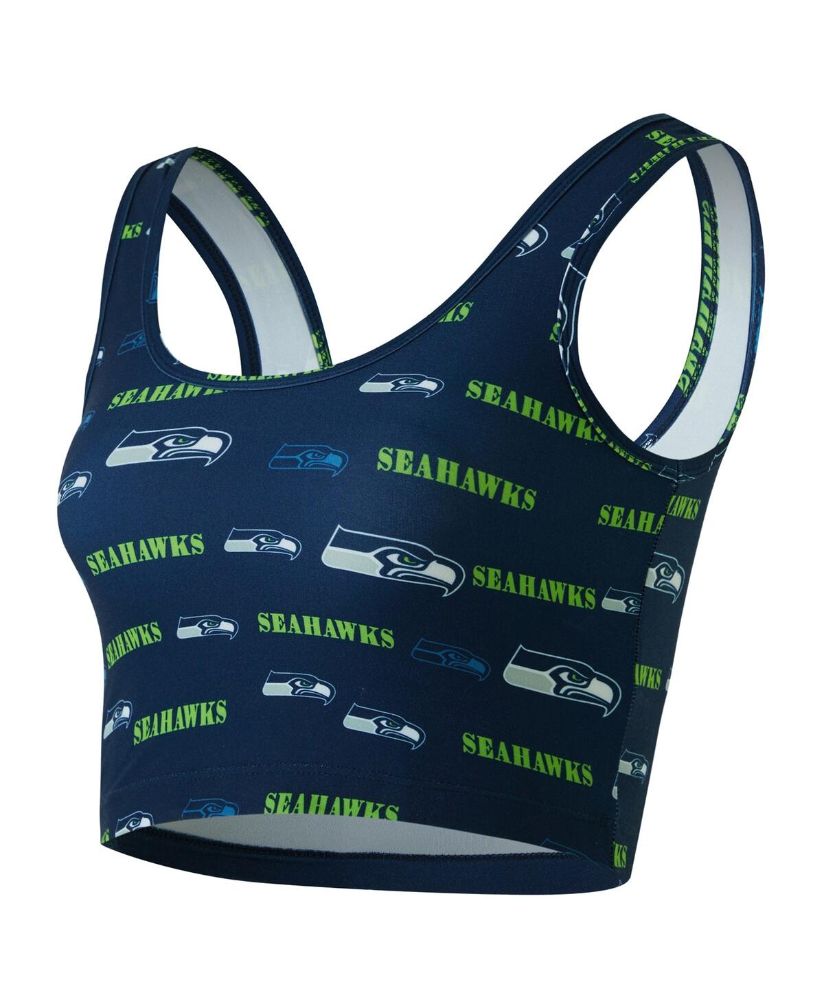 Concepts Sport Women's College Navy Seattle Seahawks Mosaic Allover Print Bralette In Green