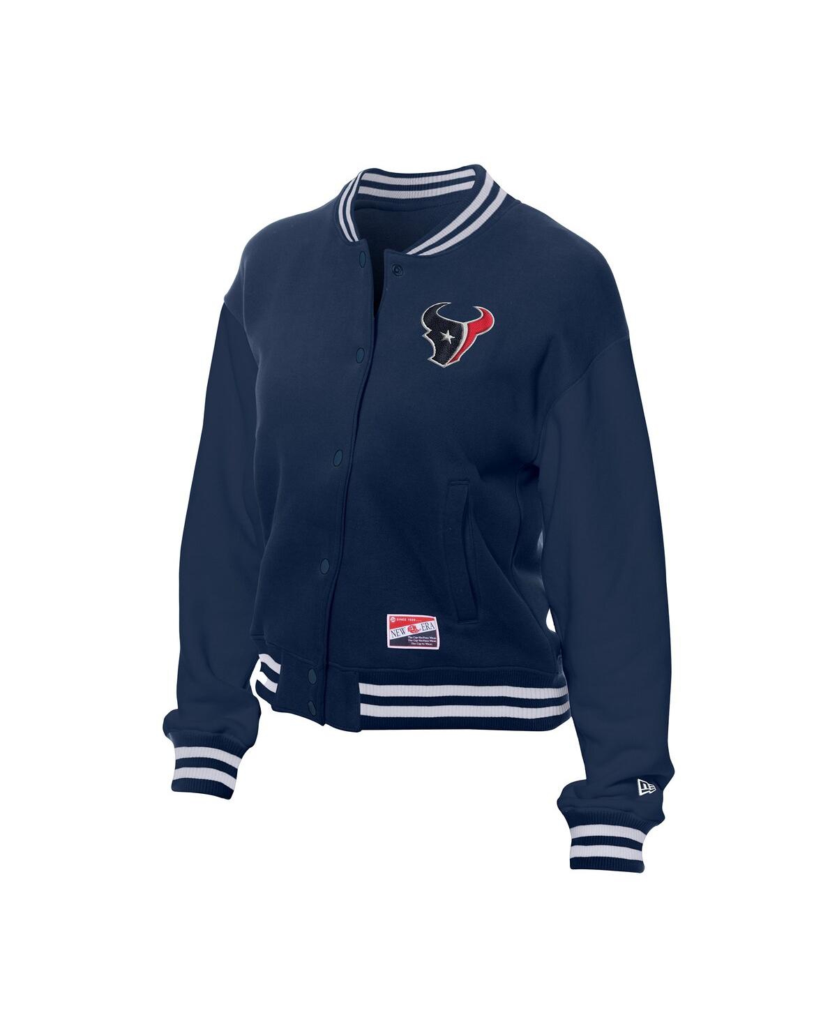 New Era Women's Navy Houston Texans Throwback Fleece Full-snap Jacket In Blue
