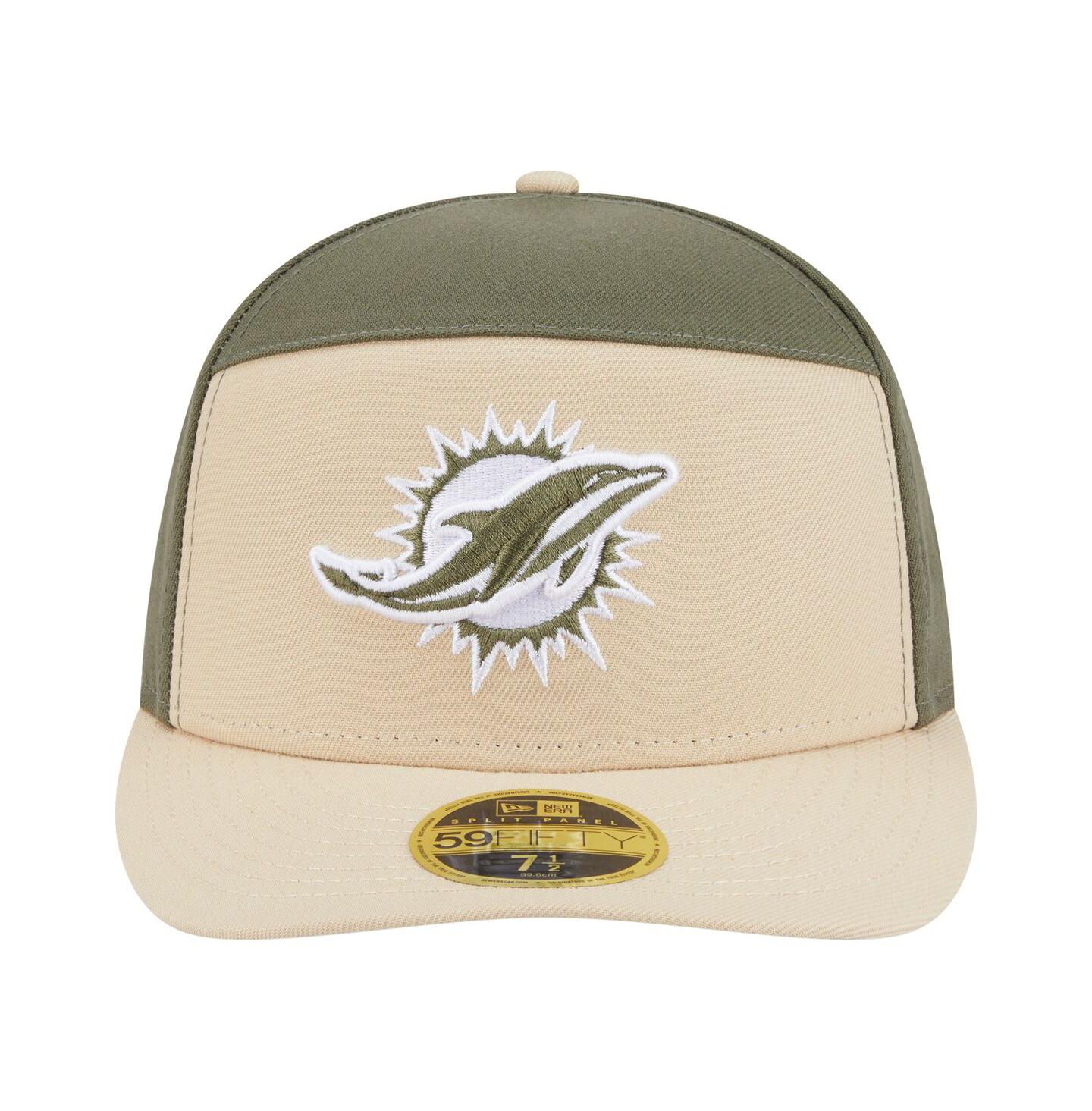 Мужские головные уборы New Era Light Beige/Olive Miami Dolphins Two-Tone Color Pack Split Panel 59FIFTY Fitted Hat — фото 5