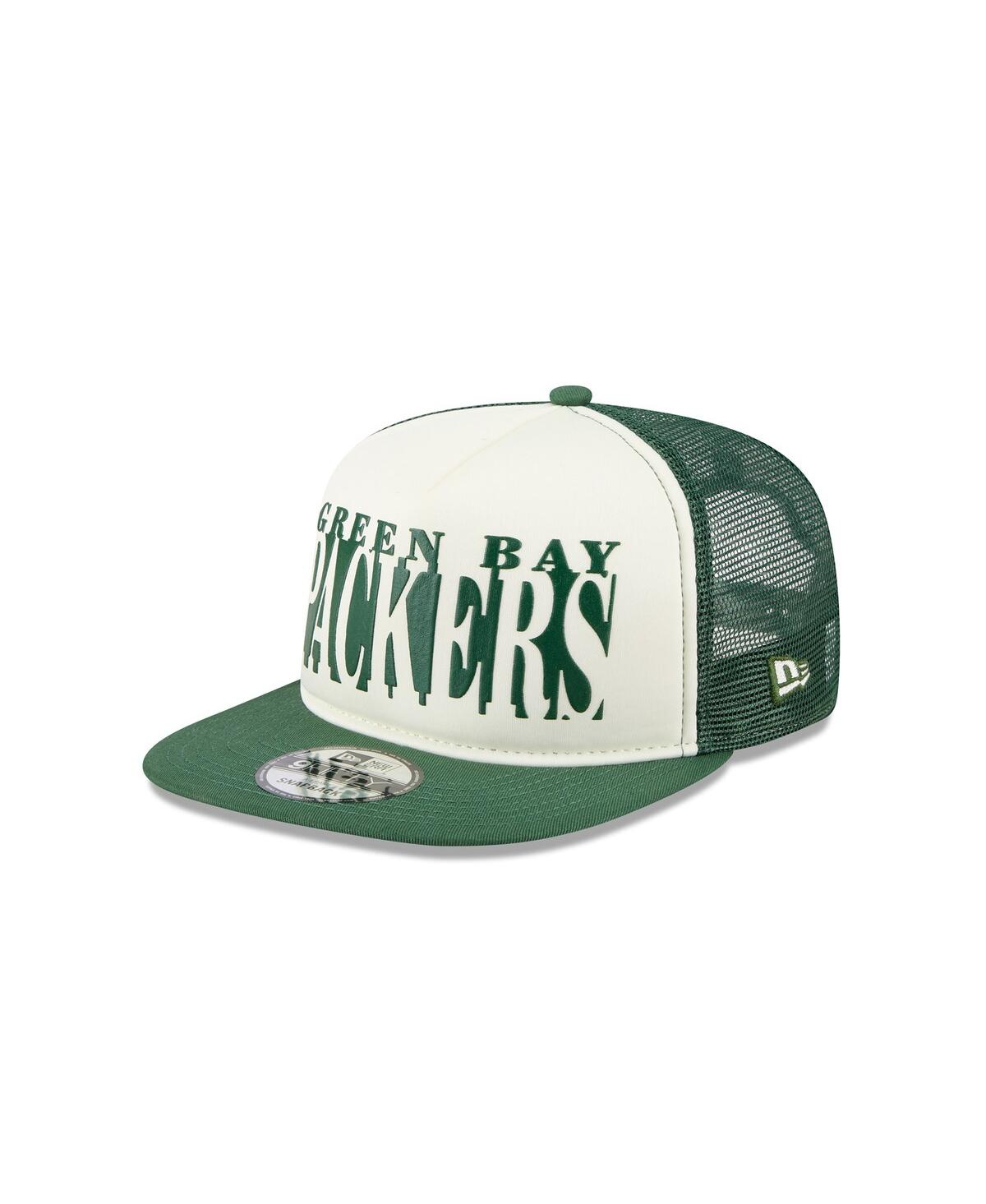 New Era Men's Cream/green Green Bay Packers Cutout A-frame 9fifty Snapback Hat In Green