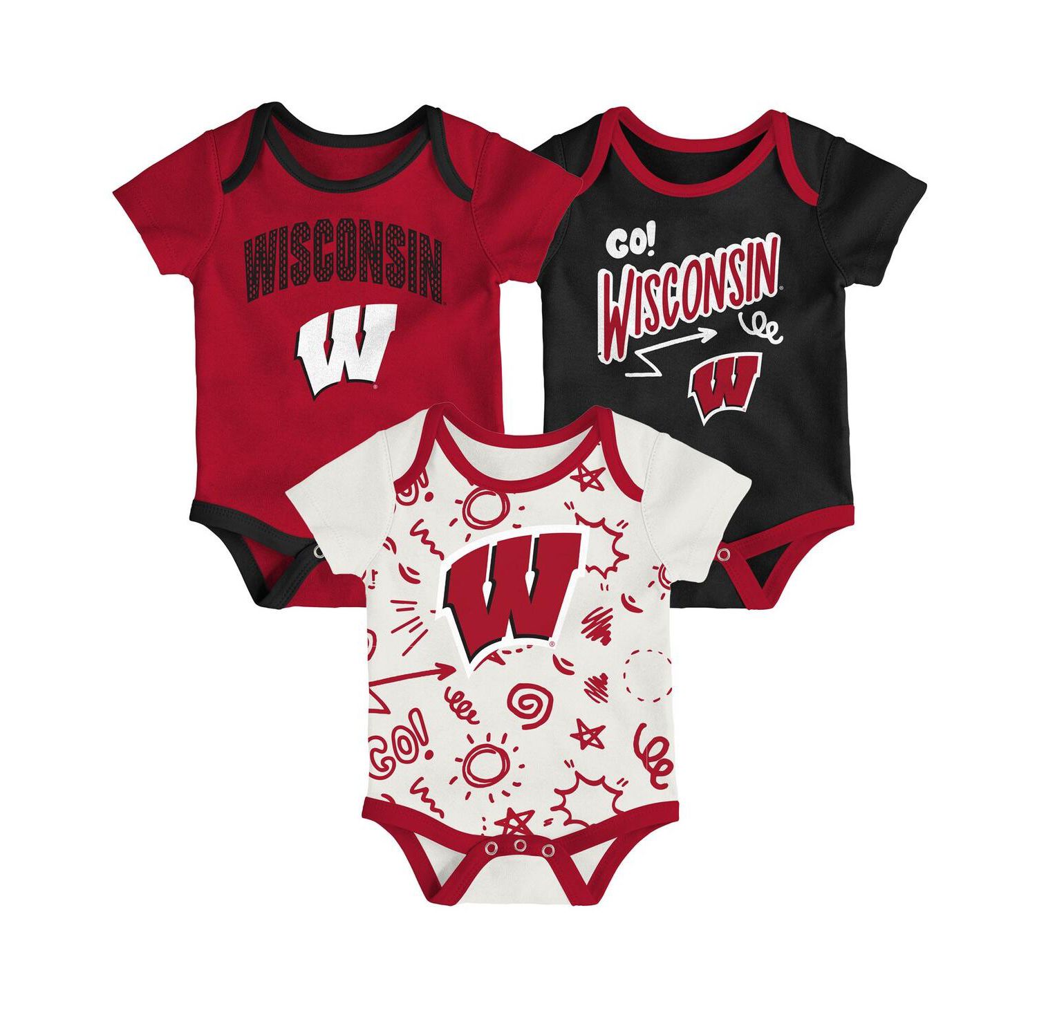 Baby Boys and Girls 3-Pack Wisconsin Badgers All Day Play Bodysuit Set