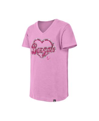 Big Girls Pink Cincinnati Bengals Flip Sequins V-Neck T-Shirt