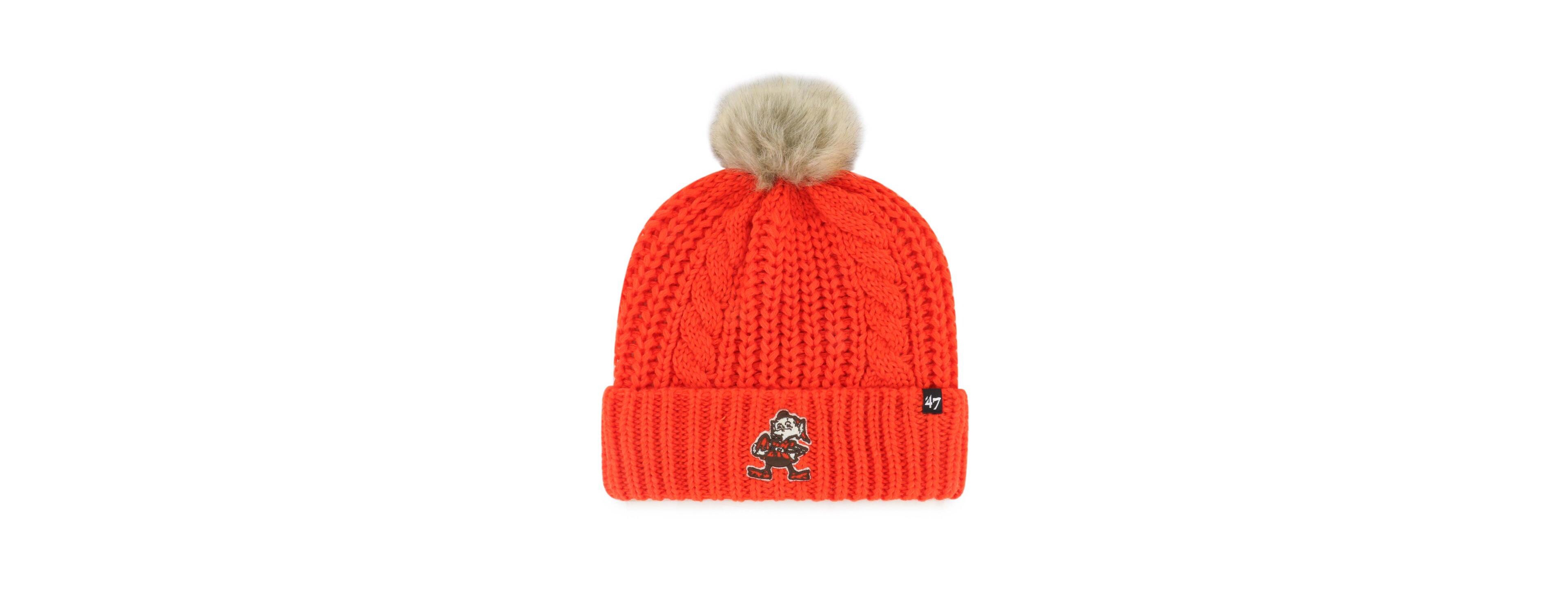 '47 Brand Women's Orange Cleveland Browns Meeko Cuffed with Pom Knit Hat