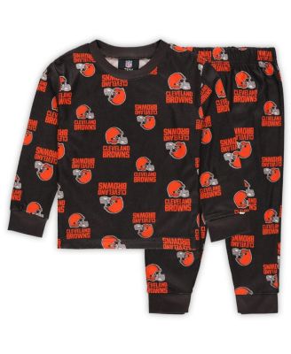 Outerstuff - Toddler Brown Cleveland Browns All-Over-Print Long Sleeve T-Shirt and Pants Sleep Set