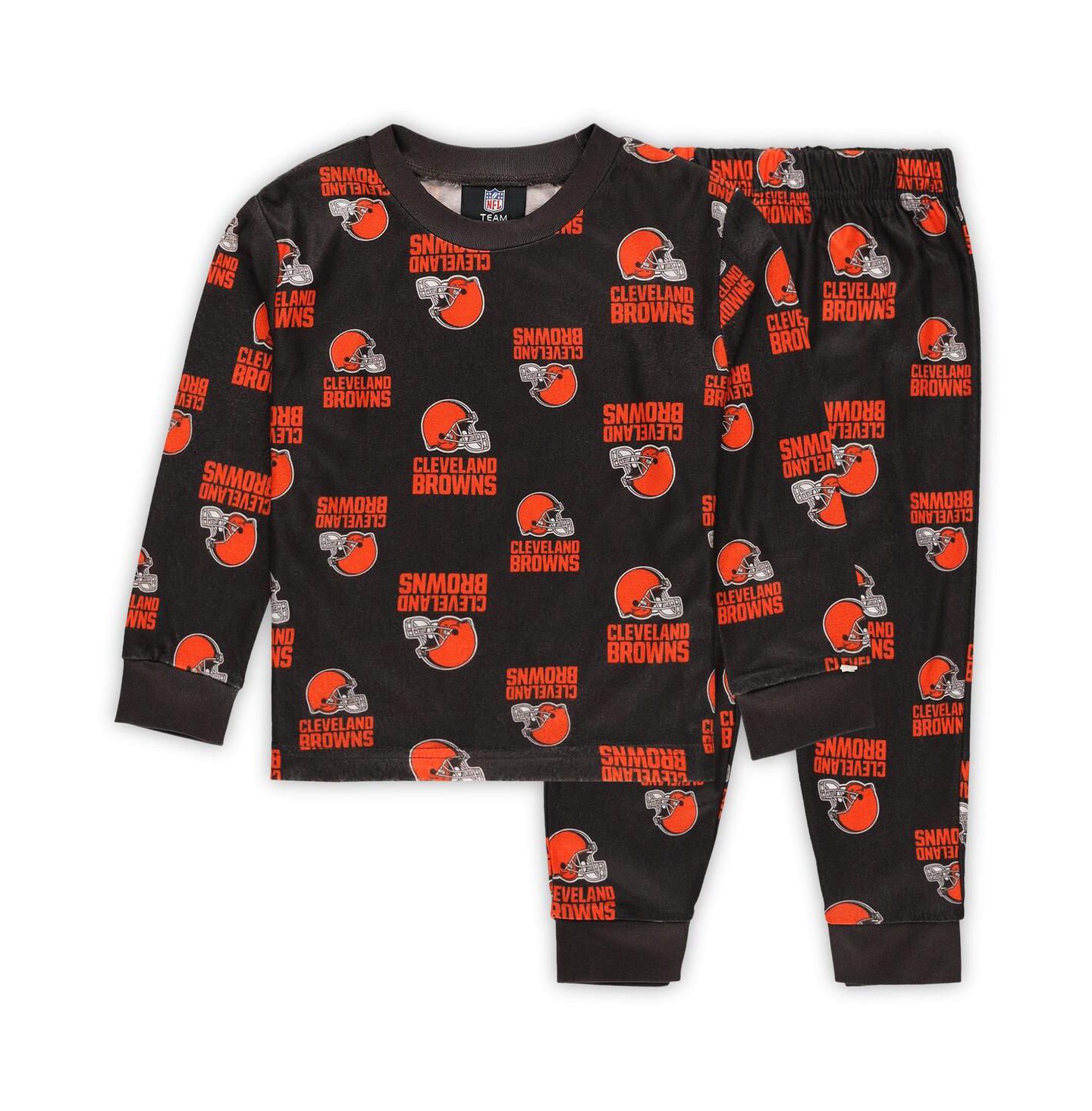 Детские пижамы Outerstuff Toddler 2-Piece Brown Cleveland Browns All-Over-Print Long Sleeve T-Shirt and Pants Sleep Set — фото 1